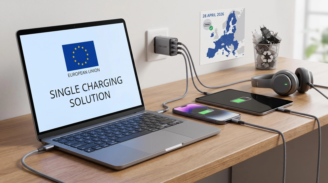 Ноутбук із підключеним кабелем USB-C