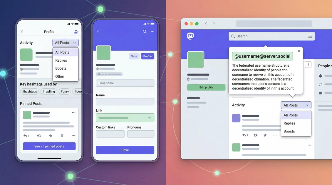 Aperçu de la nouvelle interface épurée des profils Mastodon