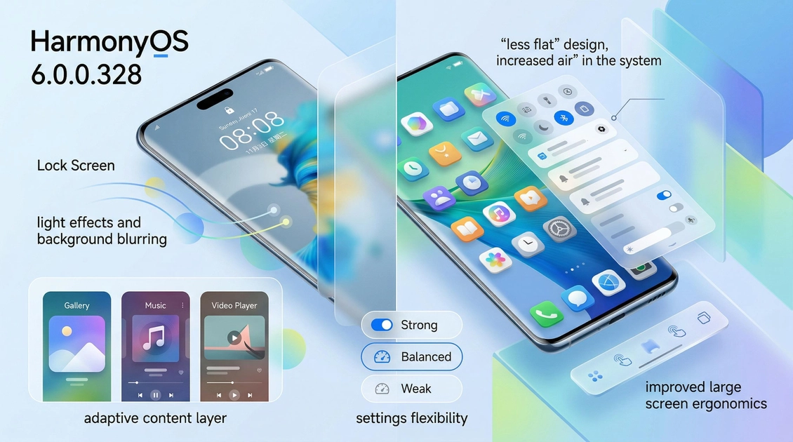 Оновлений інтерфейс HarmonyOS 6 з ефектами скла