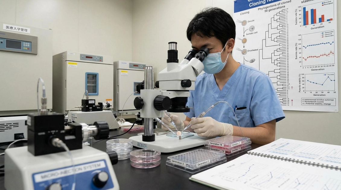 Процес перенесення ядра клітини для клонування миші