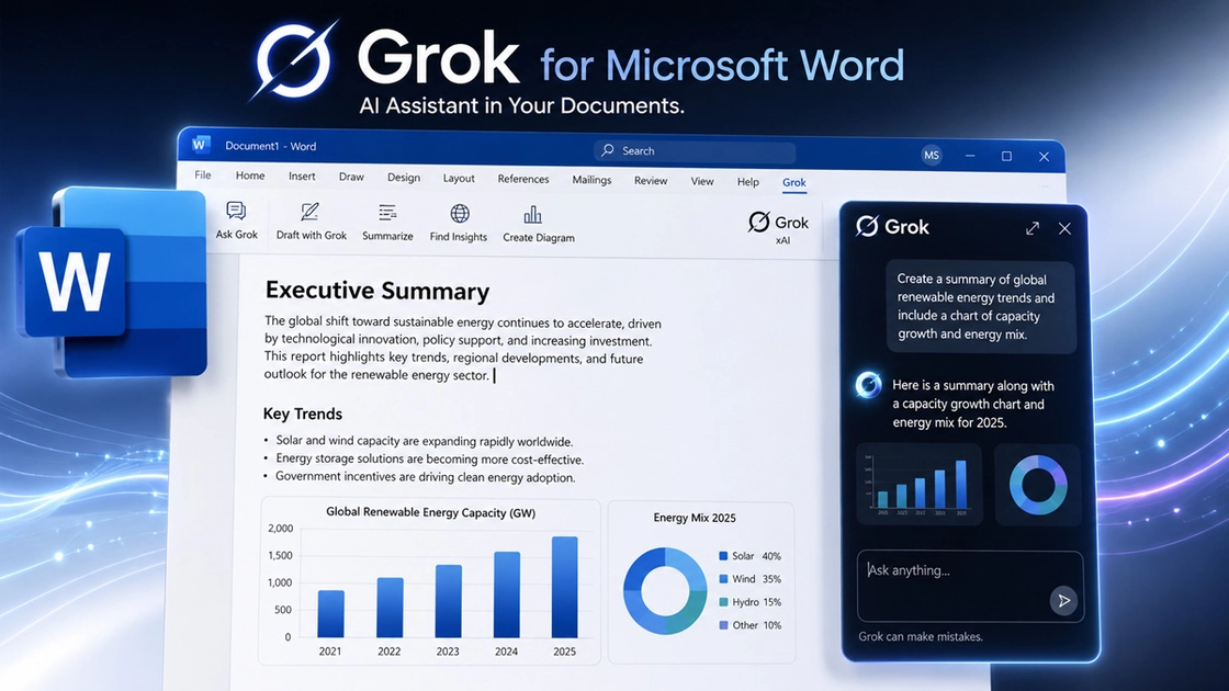 Інтерфейс чат-бота Grok в офісному додатку
