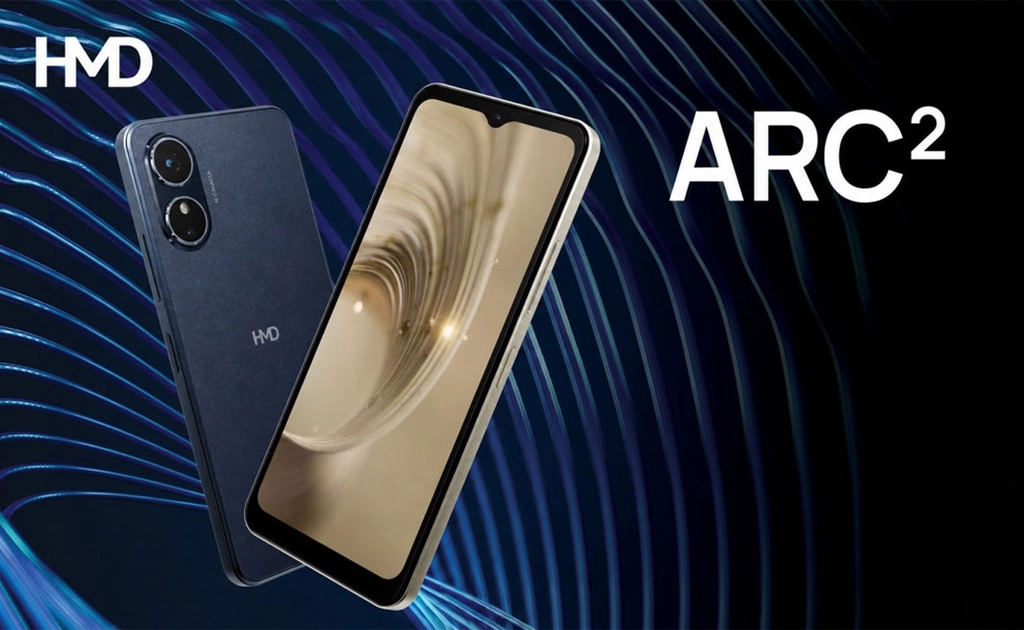 Смартфон HMD Arc 2 у синьому та золотистому кольорах