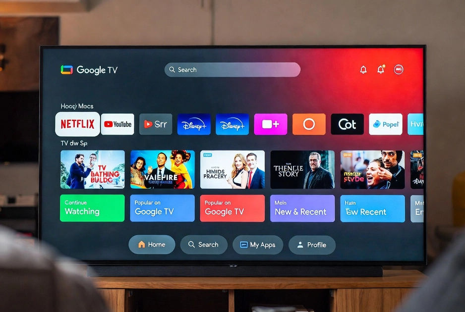 Інтерфейс Google TV на екрані телевізора