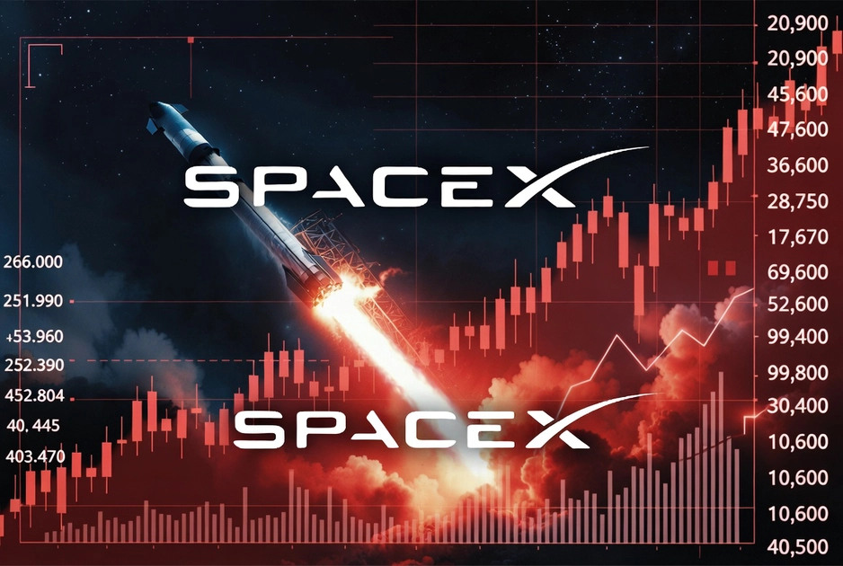 Акції SpaceX на фоні ракети