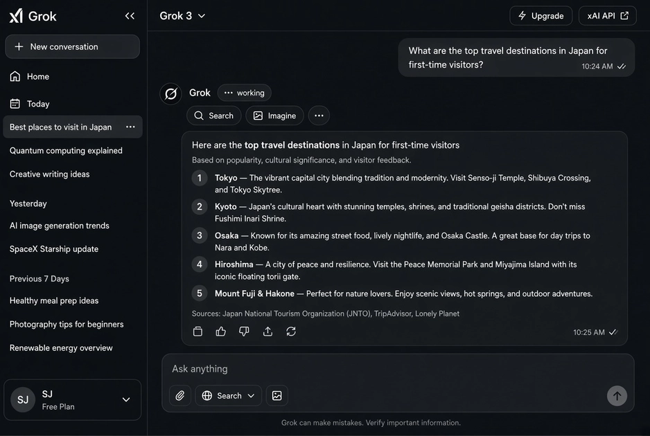 Інтерфейс Grok Bot у роботі