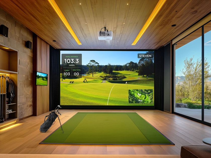 Le projecteur au plafond diffuse l'image d'un parcours de golf