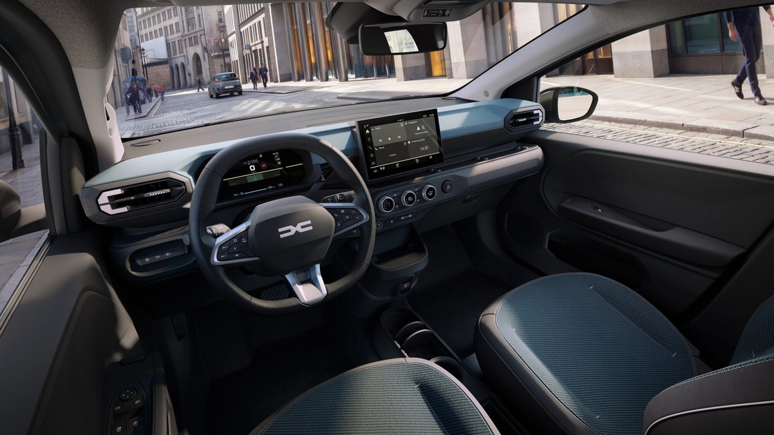 Салон Dacia Spring з цифровим щитком і сенсорним екраном