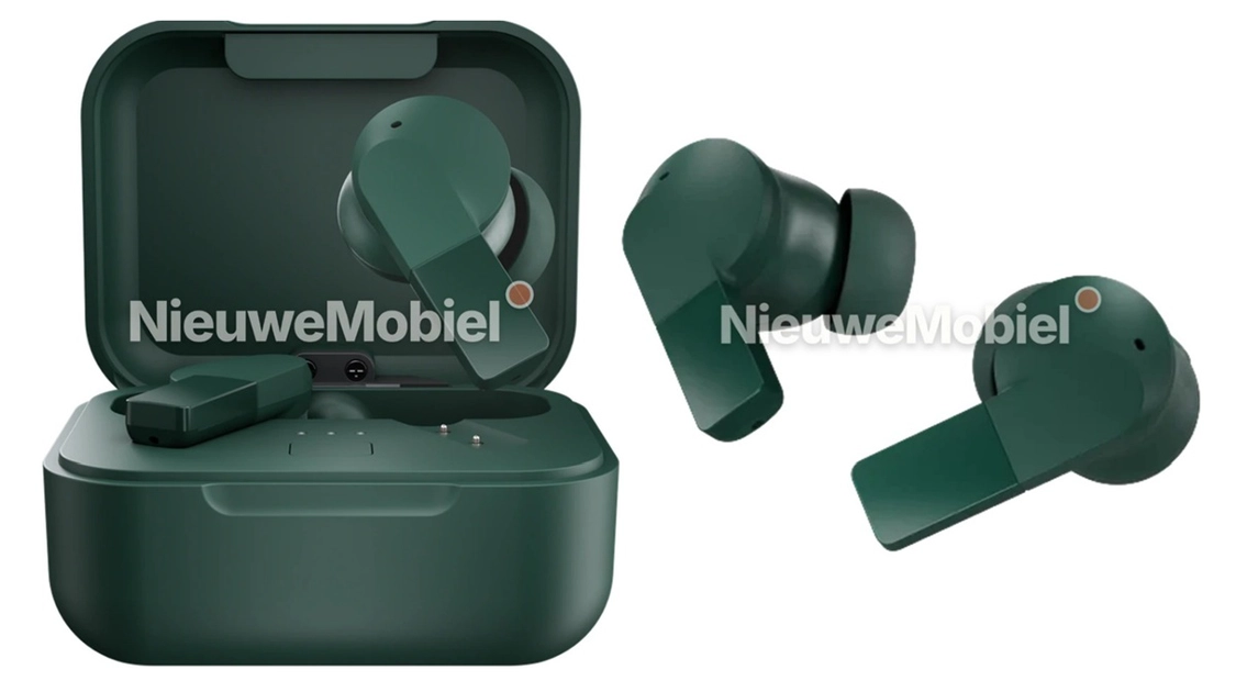 Fairbuds 2 leaked renders showing the new stemmed design in black and green colorways.