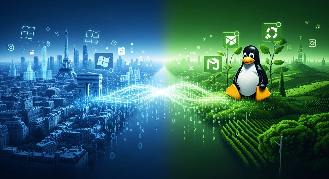 Logo Linux sur un écran d'ordinateur gouvernemental