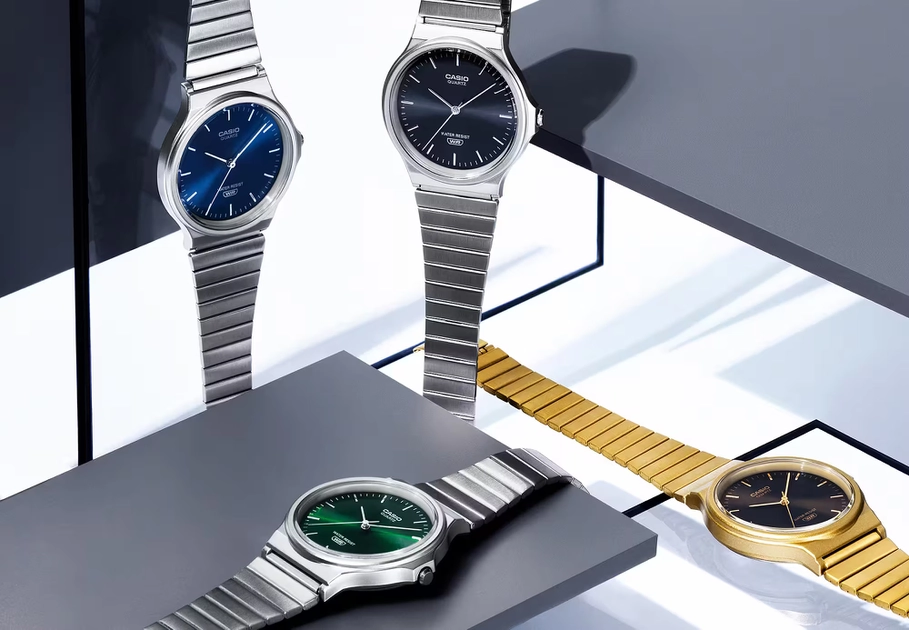 The MQ-24DA and MQ-24GA models feature a stainless steel bracelet across four dial colour options.