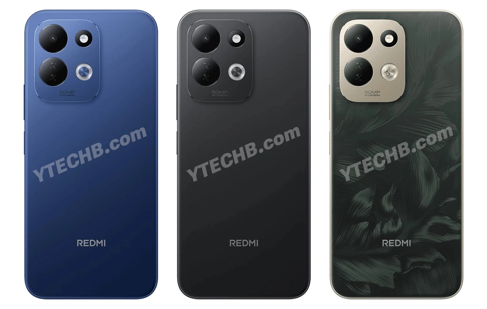Redmi 17 4G render showing three of the four available colour options.