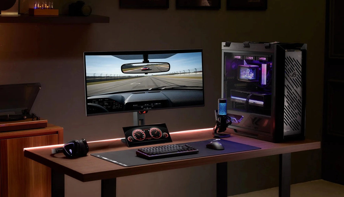 ASUS ROG Strix OLED XG34WCDMS — 34-inch ultrawide with Tandem QD-OLED panel and 280Hz refresh rate.