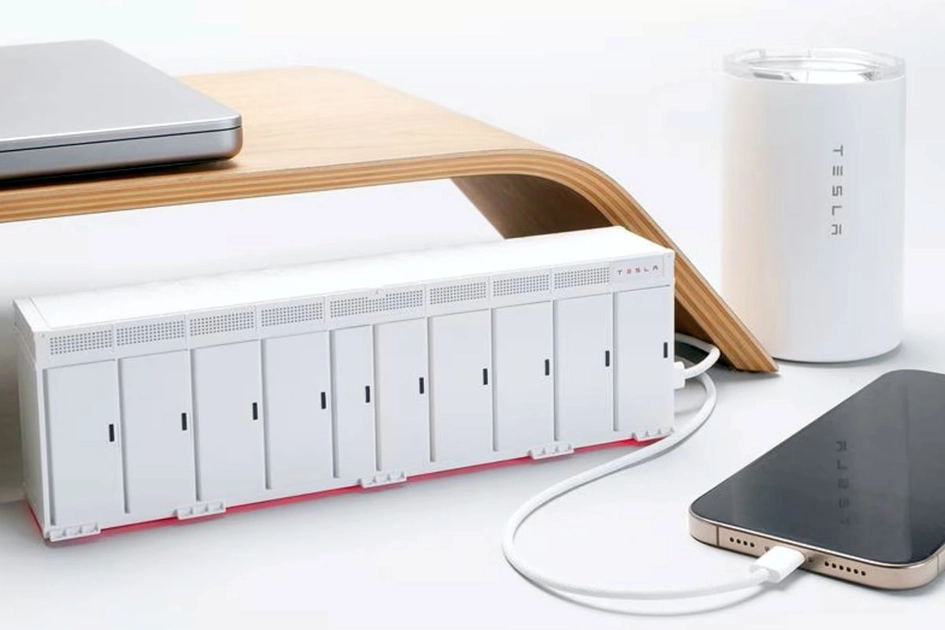 Портативний акумулятор Tesla Megapack на столі