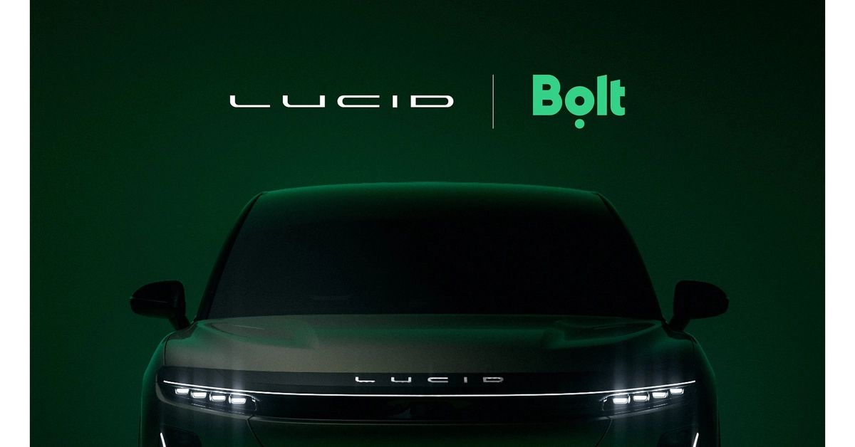 Тизер партнерства Lucid і Bolt із силуетом автомобіля