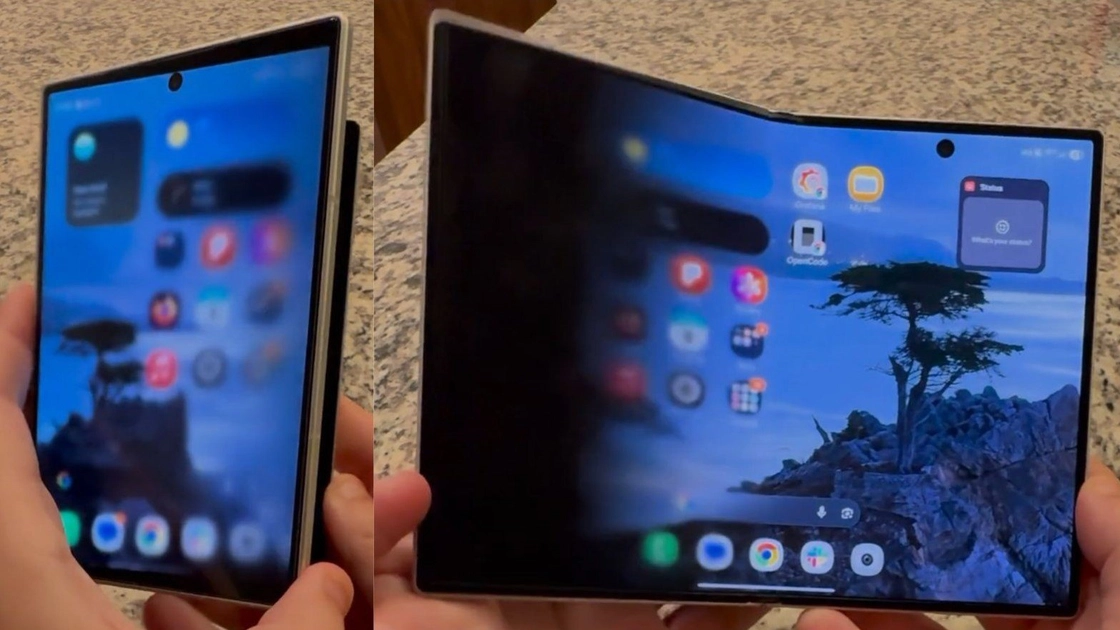 Samsung Galaxy Z Fold 8 déplié montrant l'animation de transition à l'écran