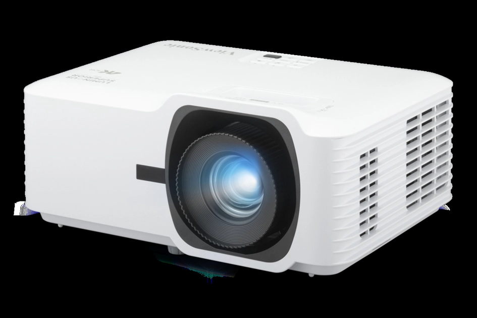 Projecteur laser blanc ViewSonic avec objectif au premier plan