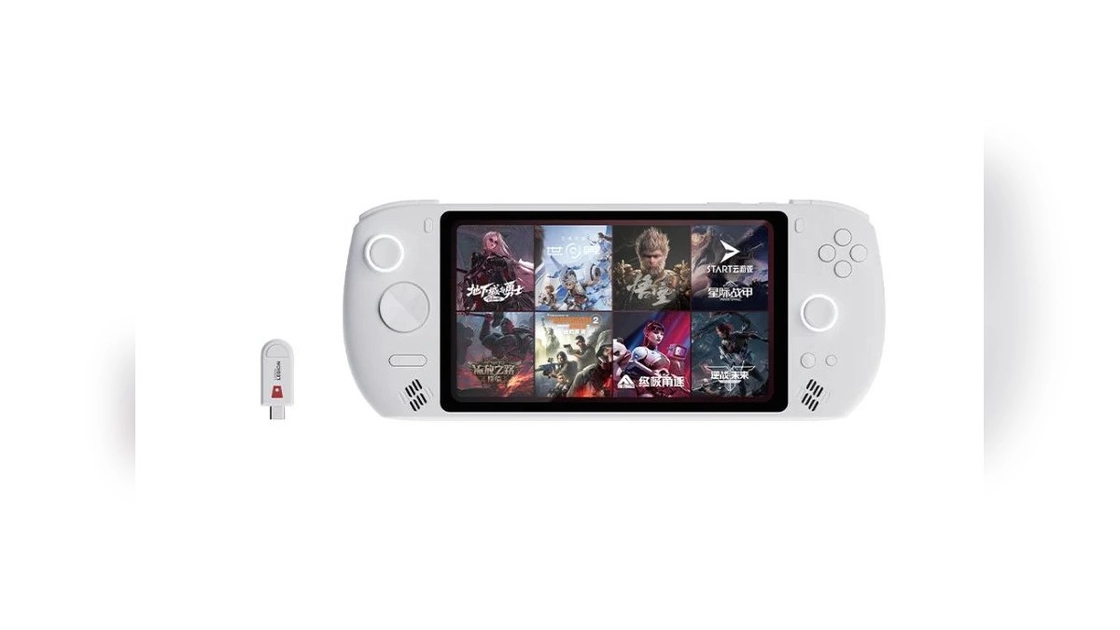 Vue de face de la console avec écran et manettes