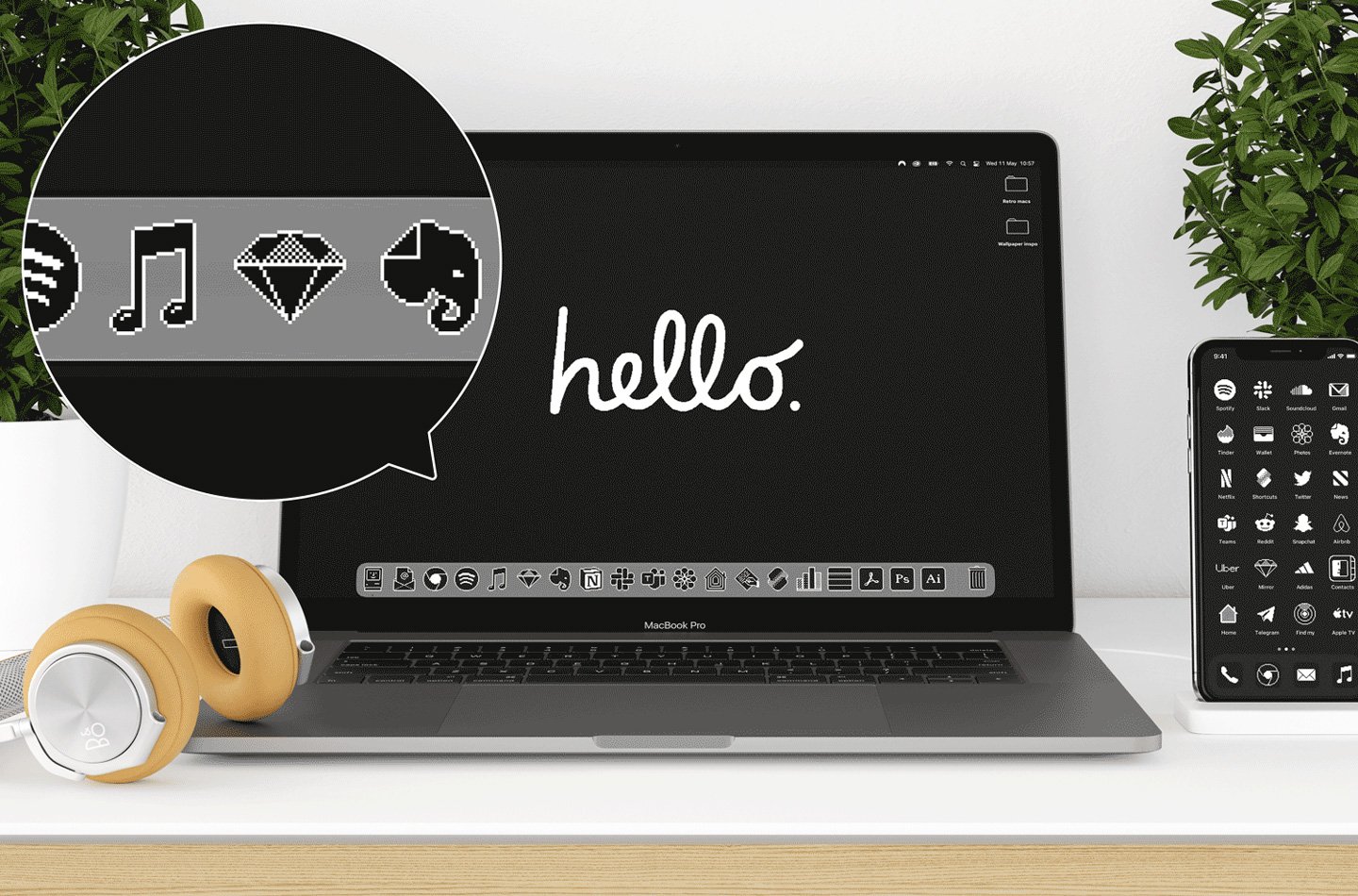 Retro Macintosh Theme with icons gives your MacBook a vintage 1984 Apple vibe!