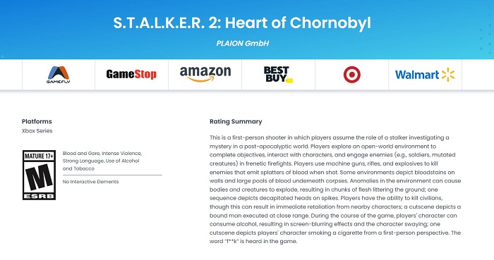 Зона открыта только для взрослых: долгожданный шутер Stalker 2: Heart of Chornobyl получил возрастной рейтинг M (17+)-2