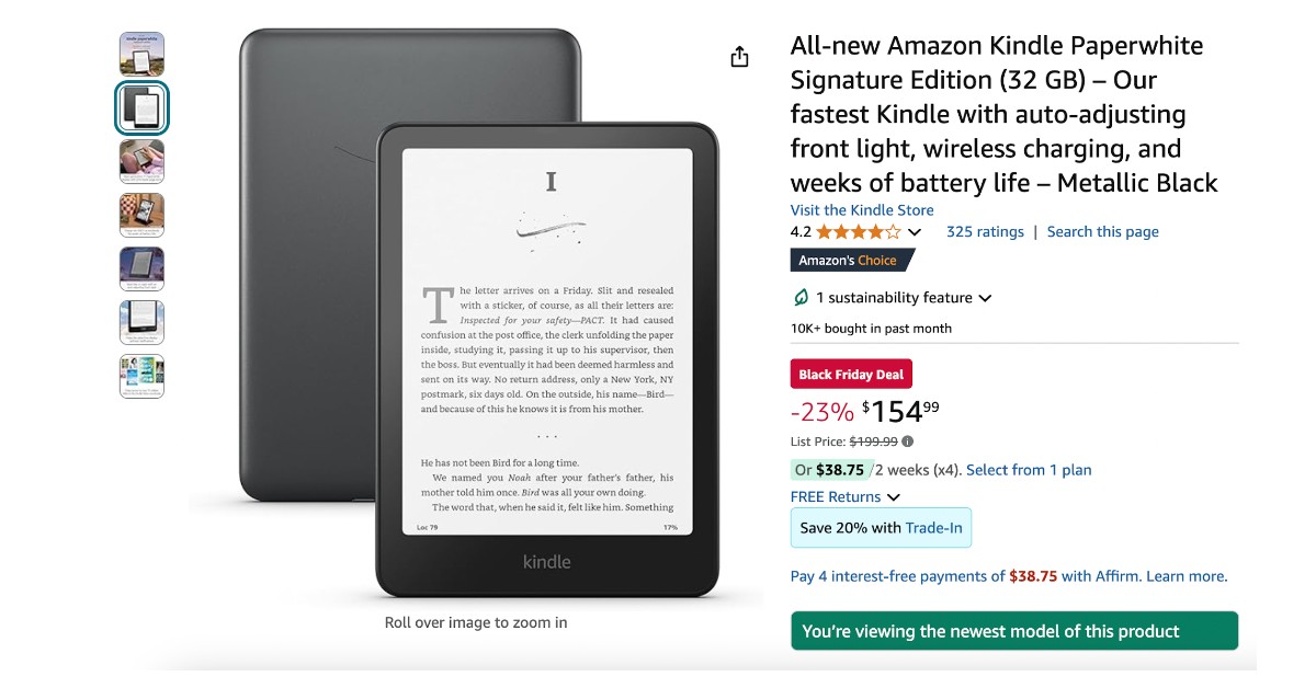 Amazon Kindle Paperwhite Signature Edition (32 GB) with a $45 Discount! Buy Now!