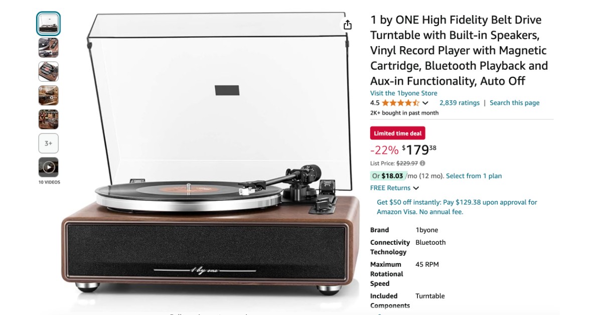 1 by ONE High Fidelity Belt Drive Turntable