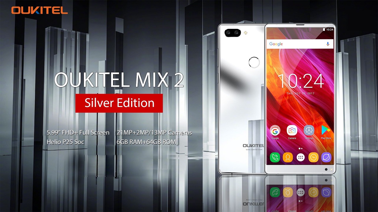 OUKITEL выпустит серебряный вариант безрамочного смартфона MIX 2