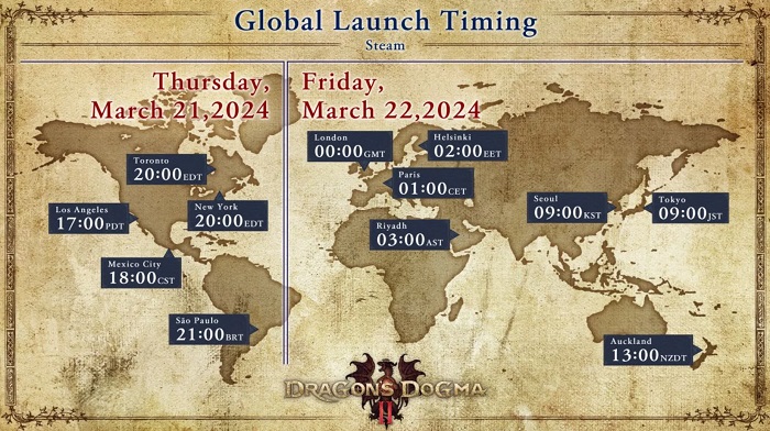 Capcom ha rivelato l'orario esatto e la data di uscita di Dragon's Dogma 2 in diverse parti del mondo-2
