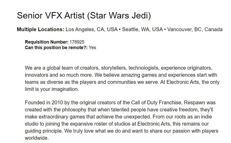 Historien er ikke over ennå: En ny Star Wars Jedi-serie er allerede under utvikling, noe som fremgår av Respawn Entertainments stillingsannonser.-2