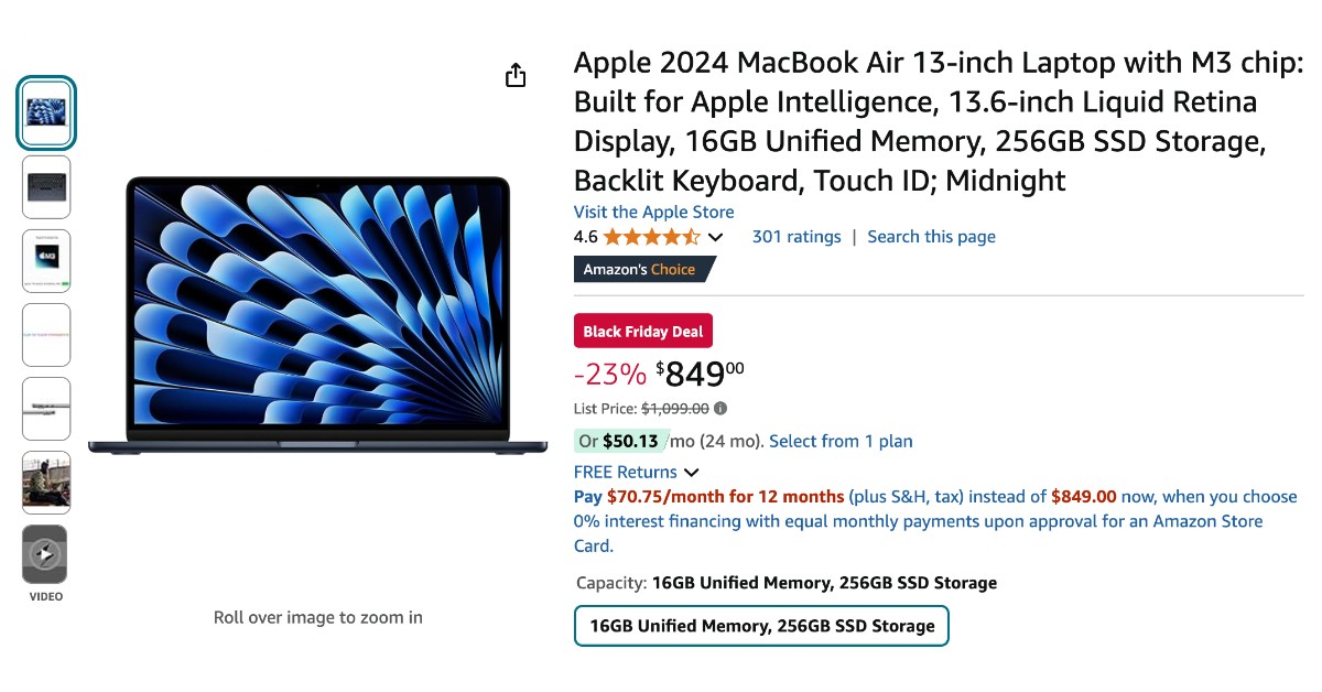 Apple 2024 MacBook Air 13-inch Laptop - Limited $250 Discount!