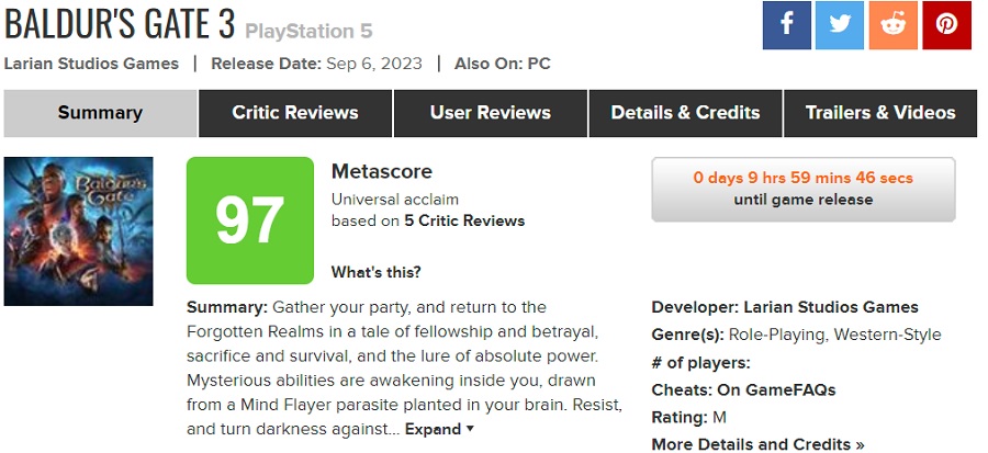 The PlayStation 5 version of Baldur's Gate 3 is getting top scores from critics. Console gamers will get a great game-2