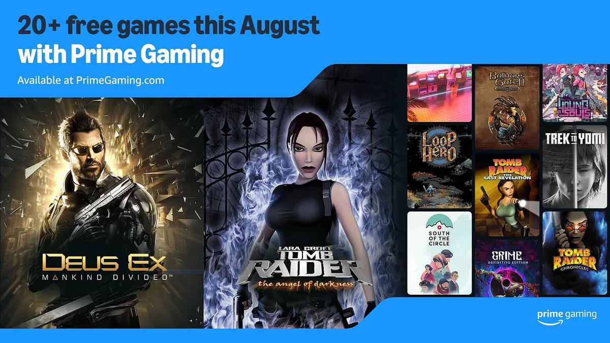 Prime Gaming subscribers will have access to 22 games in August, including Deus Ex: Mankind Divided, two instalments of Tomb Raider and Baldur's Gate II