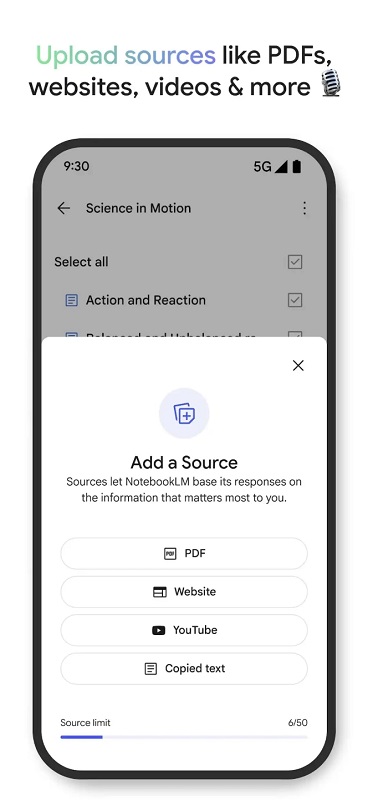 Изображение второго экрана приложения NotebookLM