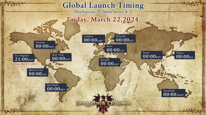 Capcom has revealed the exact time and release date for Dragon's Dogma 2 in different parts of the world-3