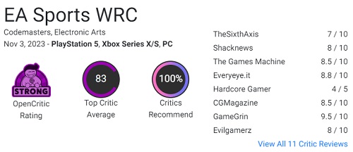 Encore un grand jeu de Codemasters ! Les critiques sont ravis du simulateur de rallye EA Sports WRC et le recommandent à tous les fans du genre.-3