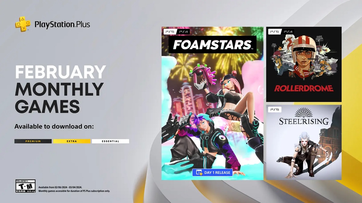 PS Plus subscribers will have access to three games in February - Foamstars, Rollerdrome and Steelrising