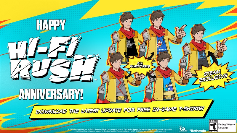 The developers of Hi-Fi Rush have released a major update to the hit rhythm action game and are giving players a collection of in-game t-shirts-3