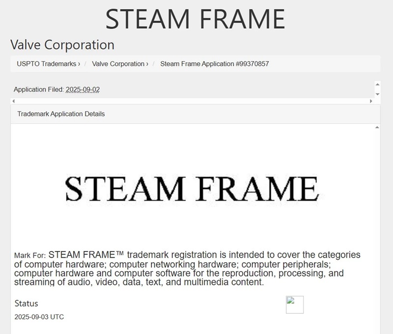 Зображення нового товарного знака Steam Frame від Valve