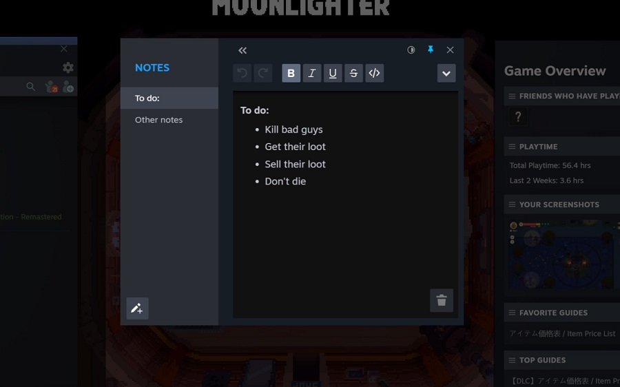 A major update has been released for the Steam beta client. The developers have improved the overlay, added a text notes option and simplified screenshot handling-4