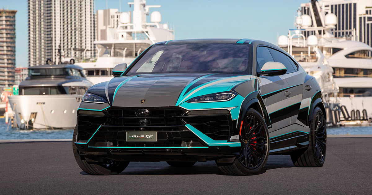 Lamborghini Urus SE with a unique designer paint job at Art Basel