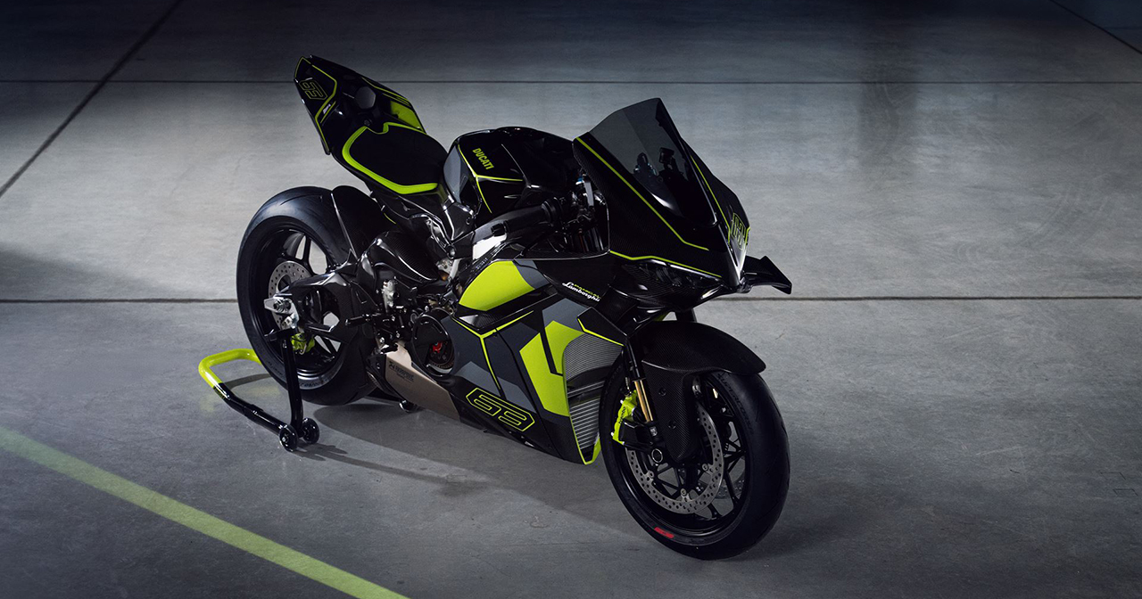 Ducati Panigale V4 Lamborghini sportbike on the backdrop of an exclusive design