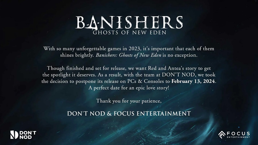 Конкуренція виявилася занадто серйозною: розробники Banishers: Ghosts of New Eden оголосили про перенесення релізу. Студія Don't Nod побоюється конкуренції своєї гри з Marvel's Spider-Man 2, Alan Wake 2 та Assassin's Creed Mirage-2