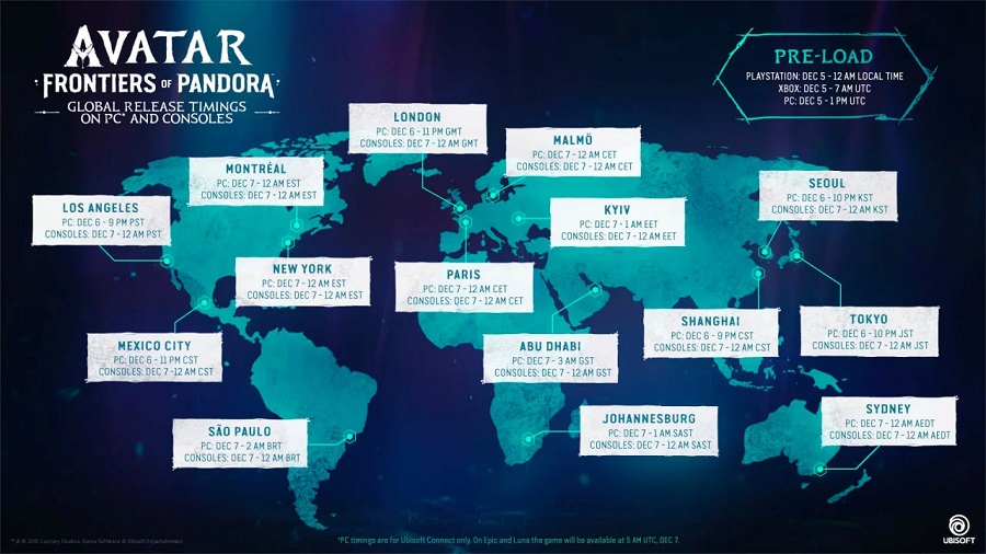 Ubisoft опубликовала карту с точным временем релиза Avatar: Frontiers of Pandora и представила два новых ролика-2