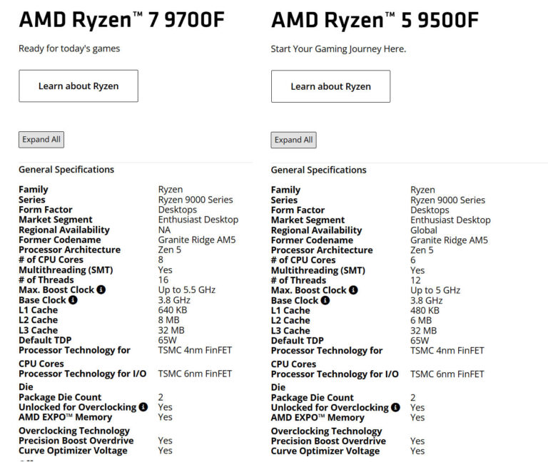 Ryzen 7 9700F and Ryzen 5 9500F processors