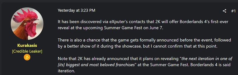 Not Mafia 4! An insider has revealed that a mysterious announcement from 2K at Summer Game Fest will be a new Borderlands instalment-2