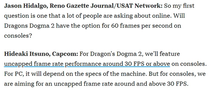 C'est officiel : le FPS élevé de Dragon's Dogma 2 n'est disponible que sur PC.-2