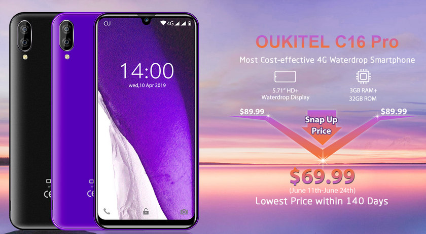Бюджетник OUKITEL C16 Pro с тонкими рамками можно купить всего за $69.99