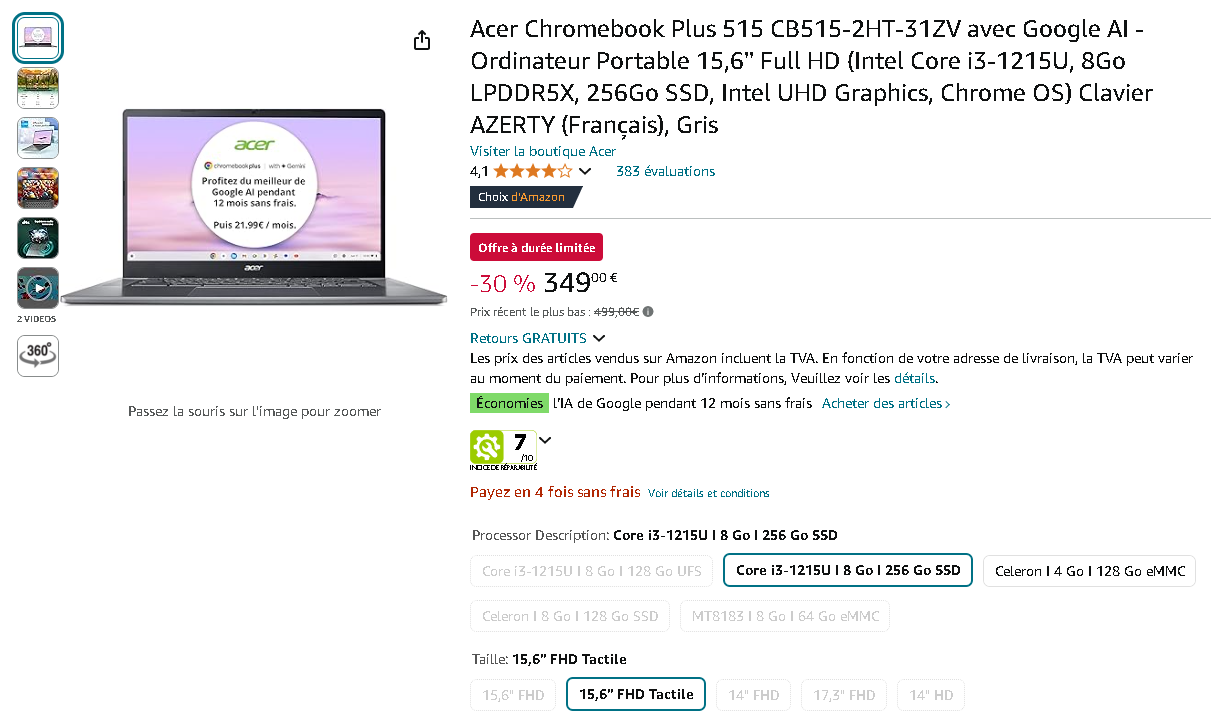 Aperçu de l'Acer Chromebook Plus 515