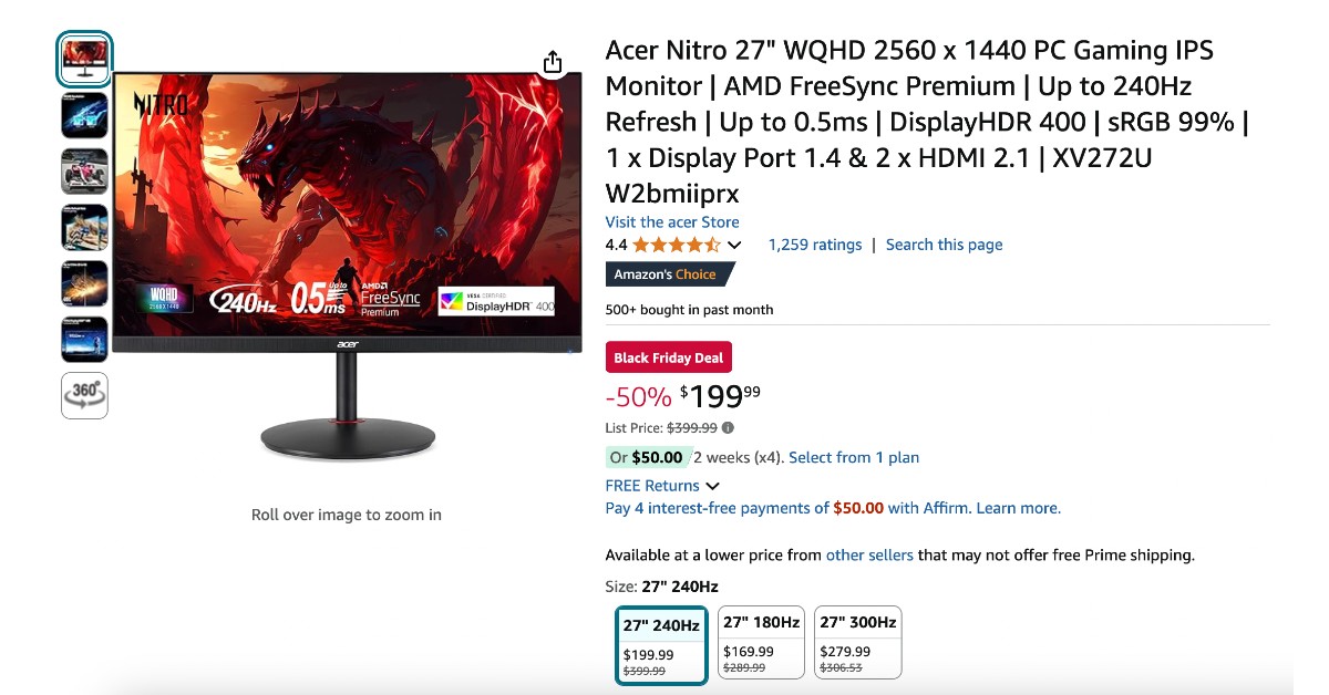 Acer Nitro 27 Gaming IPS Monitor - Now $200 Off! Amazing Deal!