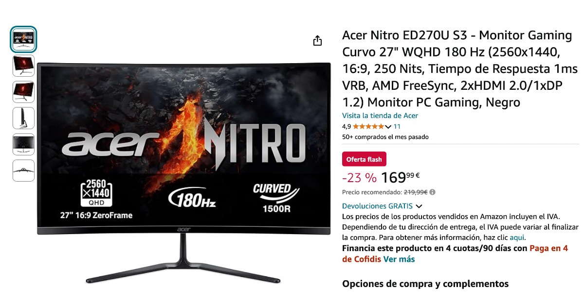 Acer Nitro ED270U S3 Monitor Gaming Curvo 27