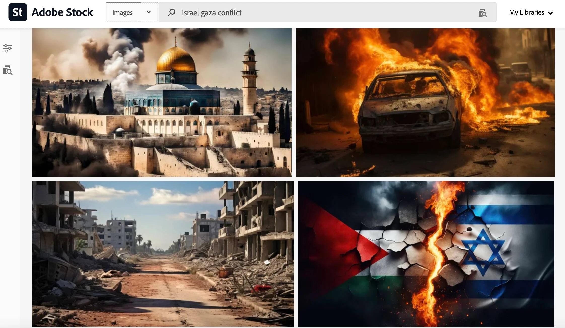 Adobe vende immagini generate dall'intelligenza artificiale della guerra tra Israele e Hamas che vengono spacciate per vere nei notiziari-2